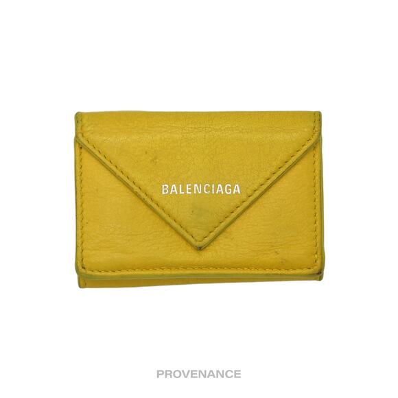🔴 Balenciaga Papier Mini Wallet - Yellow Leather - Picture 1 of 9